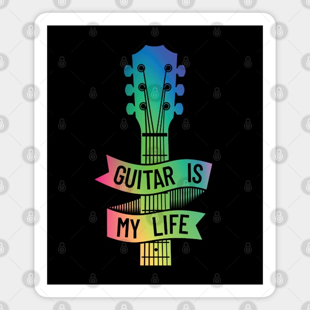 Guitar is My Life Acoustic Guitar Headstock Colorful Theme Magnet by nightsworthy